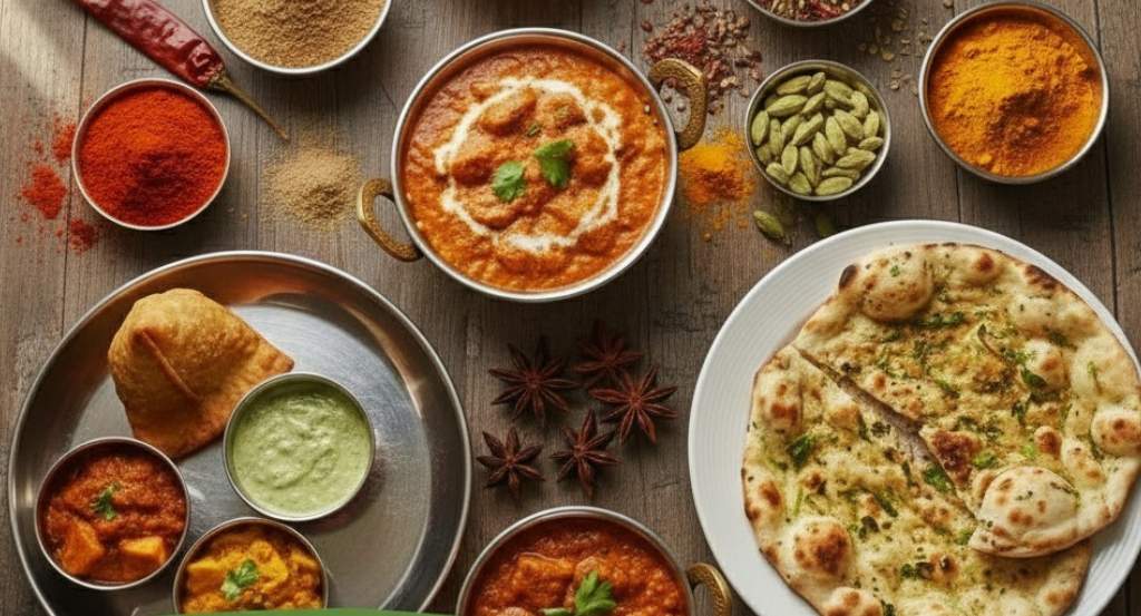 Family enjoying a meal together at an Indian restaurant