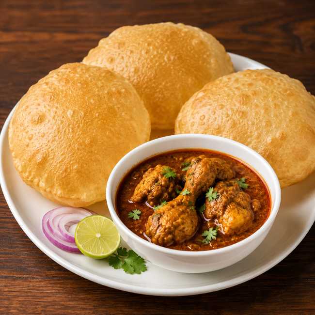Poori with Chicken Curry at Triveni Restaurant